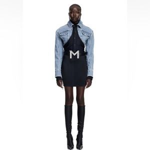 Mugler H&M light denim fitted crop jacket